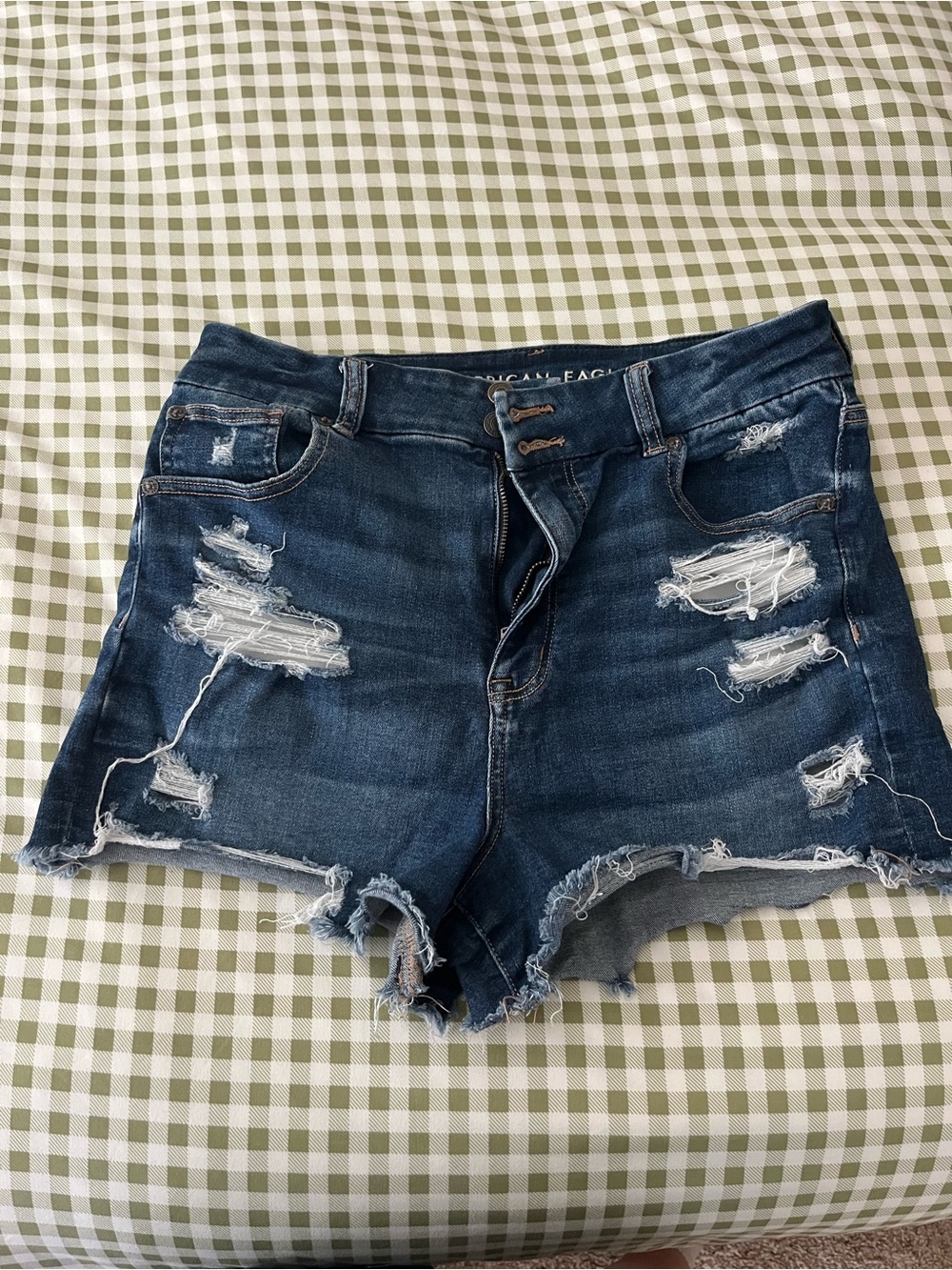American Eagle Outfitters Dark Blue Distressed Frayed Hem Denim Shorts
